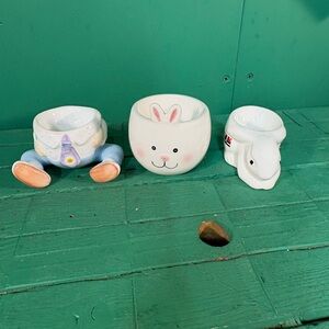 White Ceramic Bunny Egg Holder - Cute Easter Tabletop Accent